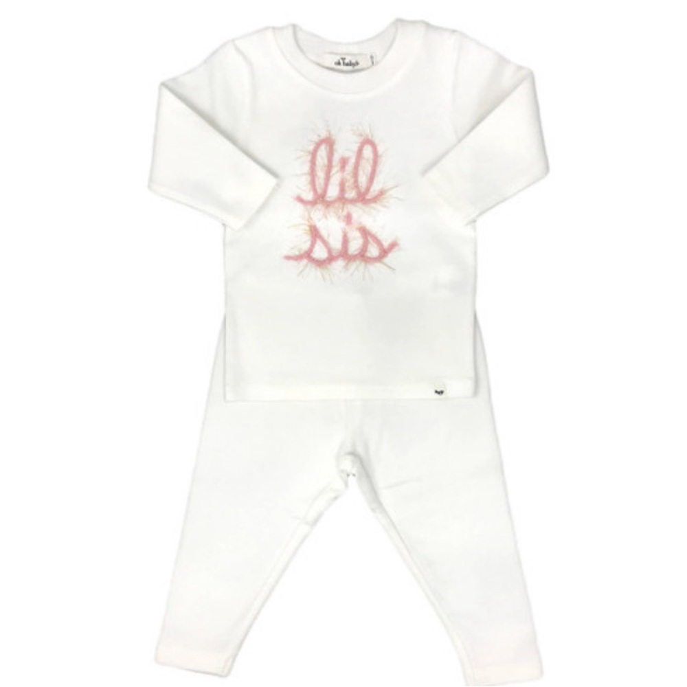 oh baby! Two Piece Set - Lil Sis in Blush Pink/Gold Yarn - Cream
